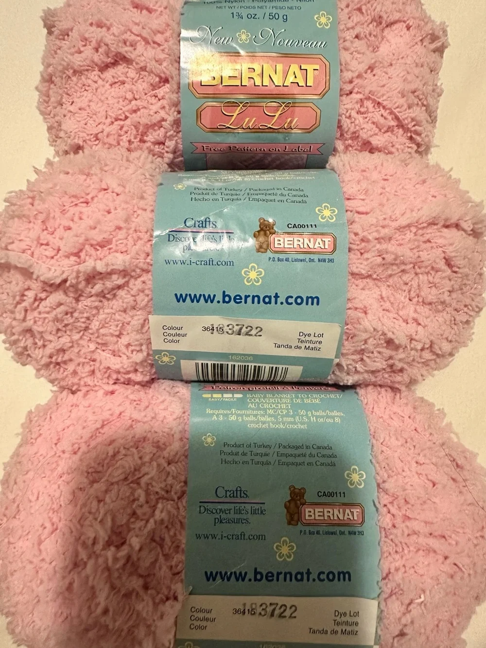 3 Skeins Bernat LuLu Yarn Pow Wow Pink 36417 New Same Dye Lot Vintage